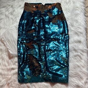 Eva Mendes for New York & Company Sequin Teal and Gold Pencil Skirt